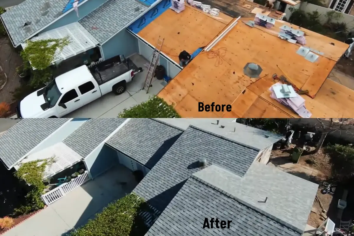 Roof in South Sunnyvale before and after repair by our crew